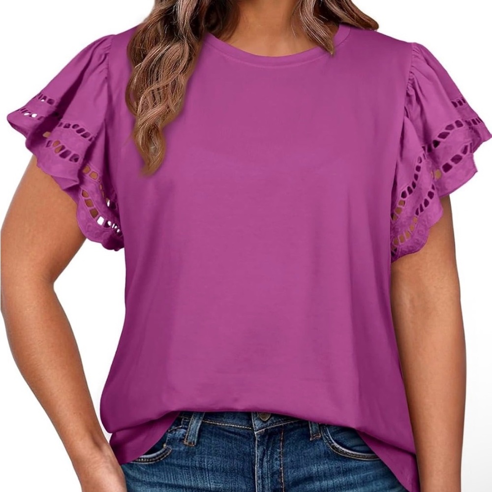 Purple Ruffle Sleeve Women's Top